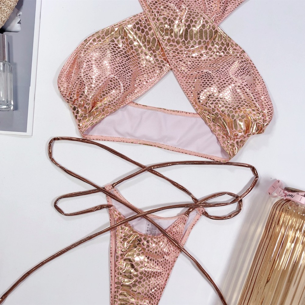 Wholesale Sexy Two Piece Wrapped Metallic Swimwear Global Lover