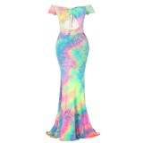 Sexy Tie Dye Strapless Mermaid Evening Dress
