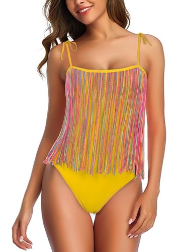 Wholesale Mom And Daughter One Piece Straps Fringe Swimwear Mom