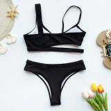 Sexy Two Piece Solid Color Swimwear