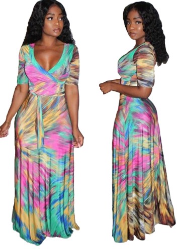 Африканское длинное платье макси с принтом тай-дай