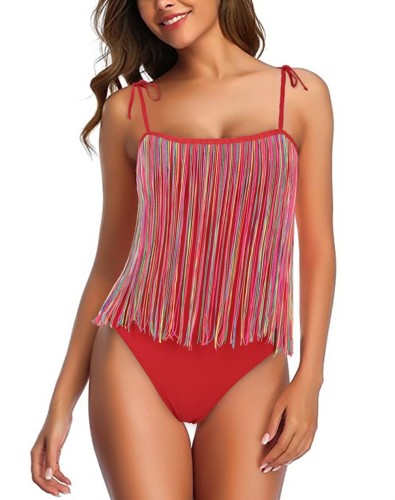 Wholesale Mom And Daughter One Piece Straps Fringe Swimwear Mom