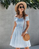 Summer Striped Wrapped A-Line Short Dress