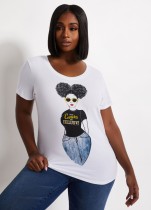 Plus size zomer print wit ronde hals shirt
