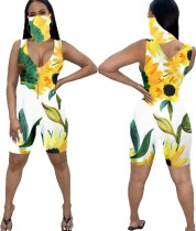 Sexy Bodycon Print Zipper Rompers with Matching Scarf