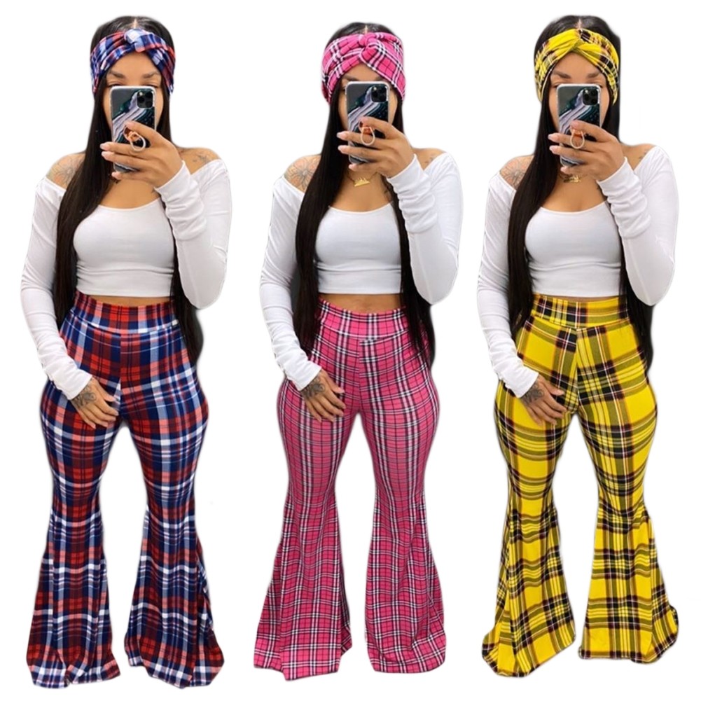 yellow plaid flare pants