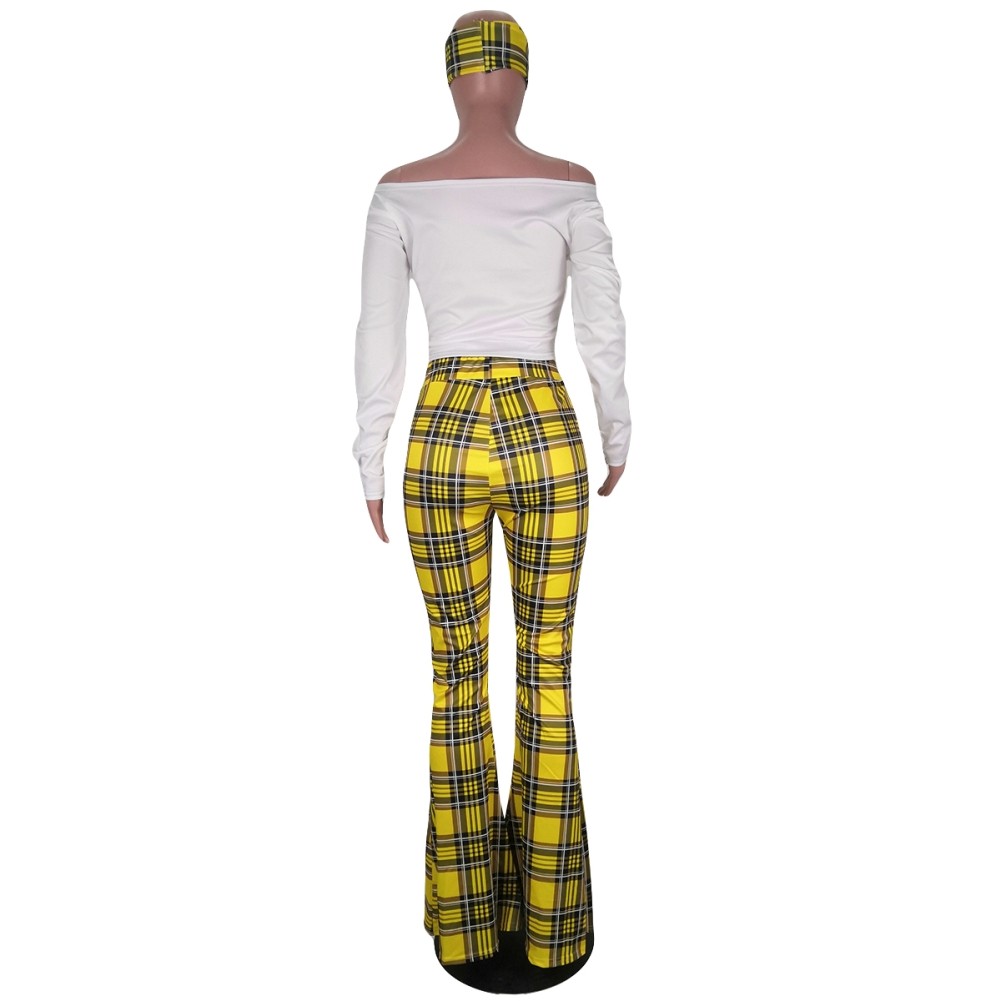 green plaid flare pants