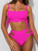 Sexy rosa zweiteilige ausgeschnittene Badebekleidung mit hoher Taille
