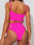 Sexy Pink Two Piece Cut Out High Waist Swimwear