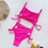 Sexy Pink Two Piece Cut Out High Waist Swimwear