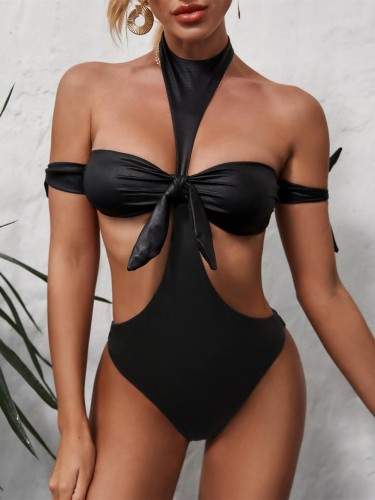 Sexy Black Halter One Piece Swimwear