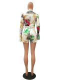 Sexy Print Bodycon Party Rompers with Sleeves