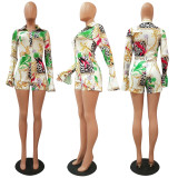 Sexy Print Bodycon Party Rompers with Sleeves