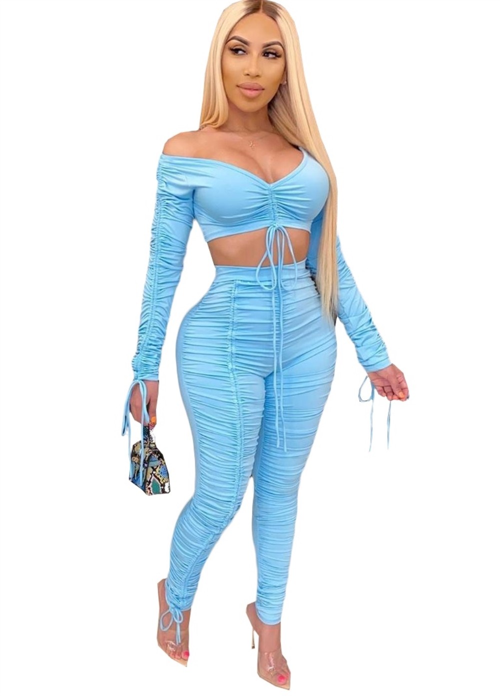 Wholesale Sexy Plain Two Piece Stacked Pants Set | Global Lover