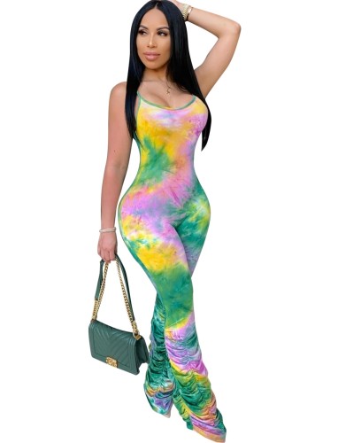 Sexy Tie Dye Straps Stacked Jumpsuit