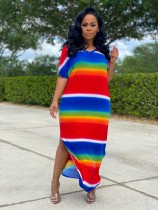 Zomer multi-color lange jurk met split