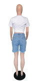 Summer Blue Ripped Denim Shorts