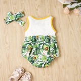 Baby Girl Summer Print Rompers with Headband