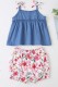 Kids Girl Summer Denim Shirt and Floral Shorts
