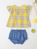 Baby Girl Summer Plaid Shirt and Denim Short