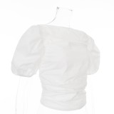 Summer White Ruched Shirt with Pop Sleeves