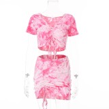 Summer Tie Dye Sexy Two Piece Strings Skirt Set