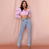 Sexy Purple Crop Top with Pop Sleeves
