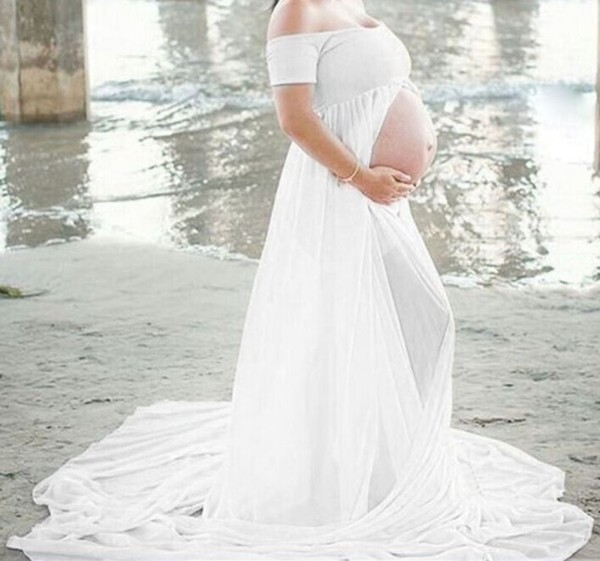 Summer Maternity White Off Shoulder Wedding Dress