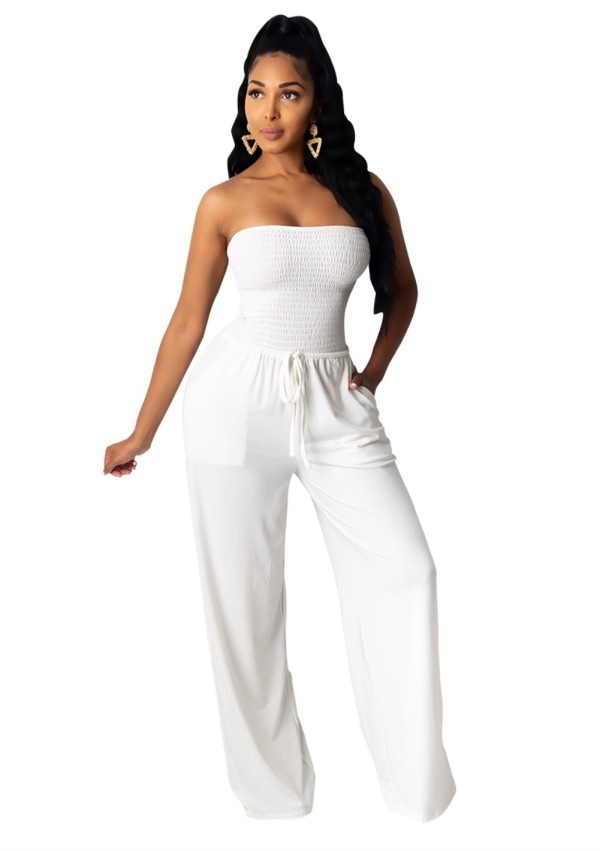 Sexy Strapless Sheer Loose Jumpsuit