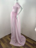 Summer Maternity Pink Off Shoulder Wedding Dress