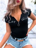 Summer Print Black Zipper Shirt