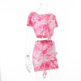 Summer Tie Dye Sexy Two Piece Strings Skirt Set