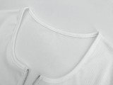 Summer Print White Zipper Shirt