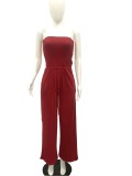 Solid Color Sexy Strapless Loose Jumpsuit