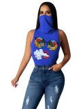 Summer Print Sleeveless Tight Shirt with Face Cover