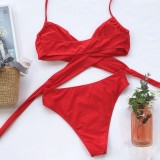 Sexy Two Piece Solid Color O-Ring Halter Swimwear