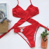 Sexy Two Piece Solid Color O-Ring Halter Swimwear