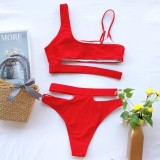 Sexy Two Piece Cut Out Solid Swimwear