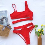 Sexy Two Piece Cut Out Solid Swimwear