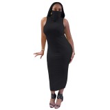 Sexy Sleeveless Tight Midi Dress with Face Cover