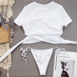 Sexy White Short Sleeve Two Piece Swimwear