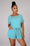 Summer Striped Two Piece Shorts Pajama Set