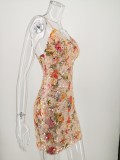 Sequins Floral Straps Mini Club Dress
