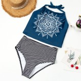 Modest Two Piece Print Halter Swimwear