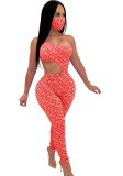 Sexy Print One Shoulder Cut Out Two Piece Jumpsuit with Face Cover
