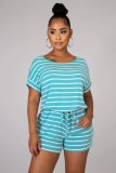 Summer Striped Two Piece Shorts Pajama Set