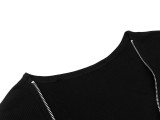 Summer Black Beaded Zipper Shirt