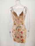 Sequins Floral Straps Mini Club Dress