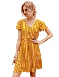 Summer Striped V-Neck Short Dress
