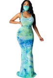Summer Tie Dye Sleeveless Mermaid Evening Dress